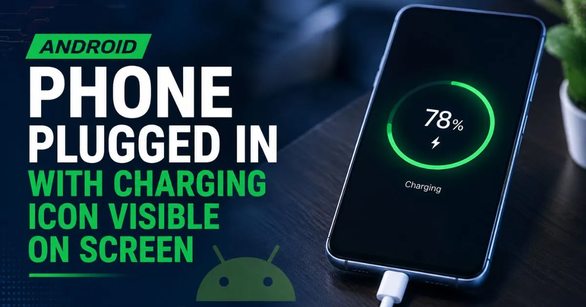 Android phone connected to charger showing charging status on screen